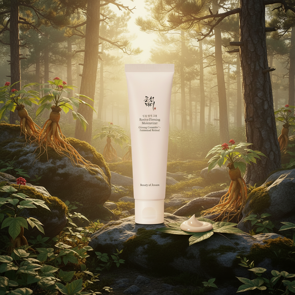 Ginseng Firming Moisturizer posé dans une forêt coréenne