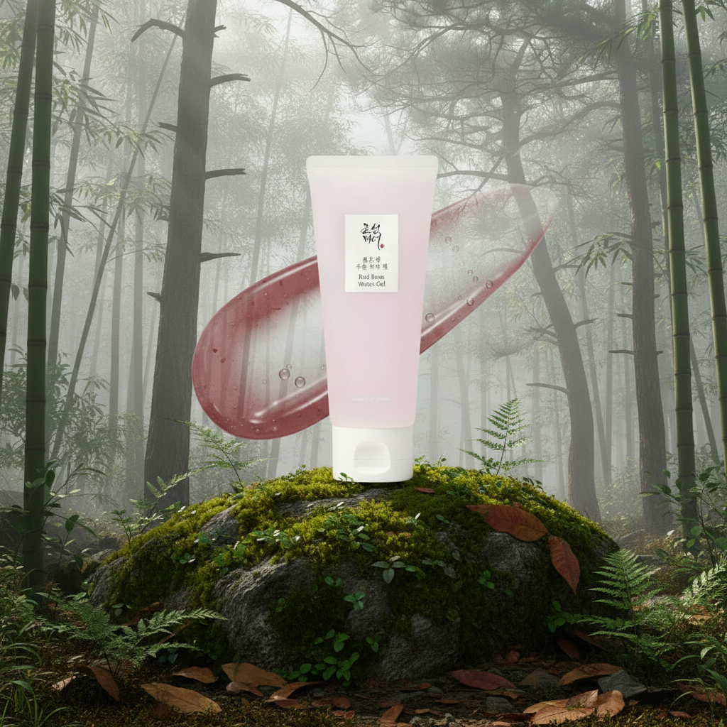 Red Bean Water Gel posé dans une forêt coréenne